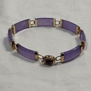 Elegant Purple Jade, Purple Amethyst, and 14k Gold Bracelet